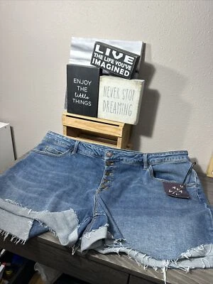 AVA & LIV 女式大码水洗牛仔弹力中腰短裤 26W 全新带标签 — 第 1/4 张图片