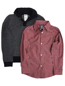 Izod Boys Red & Black Sweater & Plaid Button Down Shirt Set Sweater - Picture 1 of 2