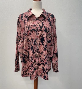 Chaps Ralph Lauren Shirt Plus Size 2X Button Up Dark Paisley Flip Cuff Cotton - Picture 1 of 8