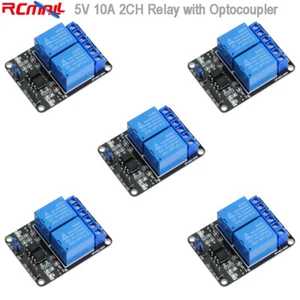 5 Stck. 2 Kanal 10A 5V Relais Modul Platine mit Optokoppler JQC-3FF-S-Z für Arduino - Bild 1 von 4