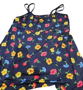 Vintage Palisades Beach Club One-Piece Swimsuit Blue Floral Print Plus Size 24W - Picture 1 of 5