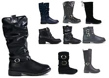 Girls Black Boots Infants Mid Calf Ankle ZIP UP Kids Winter Long Shoes Sizes 8-5