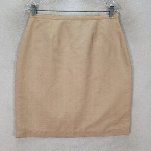 Y2K beige Seide Leinen Deadstock Karriere klassisch neutral Mini Damenrock Größe 12 - Bild 1 von 18