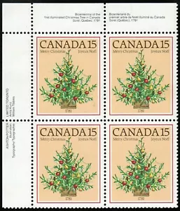 Canada sc#900 Christmas Trees: 1781, UL Imprint Block, Mint-NH - Picture 1 of 4