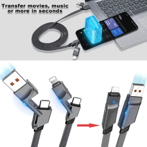 4 in 1 USB C Cable ,6FT60W Fast Charging Flat Braided Cord Multi Charger Cable - Picture 1 of 15