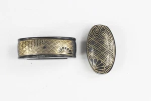 Aleación Negro Patrón Mamá Fuchi kashira para Espada Samurai Japonesa Katana - Imagen 1 de 4