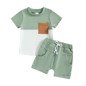 Baby Toddler Boy Clothes Summer Outfits 6 12 18 24 Months Patchwork Short Sle... - Picture 1 of 7
