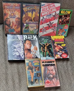 WWF WWE 10 Vintage VHS TAPE Lot NTSC The Rock GLOW Randy Savage UNDERTAKER + - Picture 1 of 2