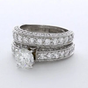 5.20ct H VS2 Round Natural Diamonds 14k  Vintage Style Ring with Wedding Band - Picture 1 of 4