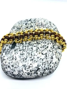 RUDRAKSH RUDRAKSHA BEAD GOLDEN CAP BRACELET WRIST BAND WRISTBAND LINK YOGA AURA - Picture 1 of 6