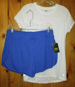 2 PC LOT NEW BLUE Moisture Wick SHORTS + Danskin WHITE CREW NECK SS SHIRT NWOT - Picture 1 of 1