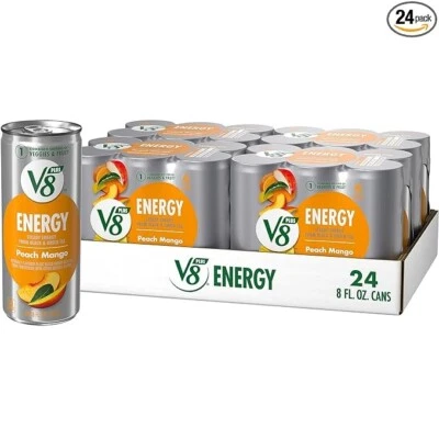 Bebida energética de jugo de mango melocotón V8 + Energy, lata de 8 fl oz (paquete de 24)   Foto 1 de 4
