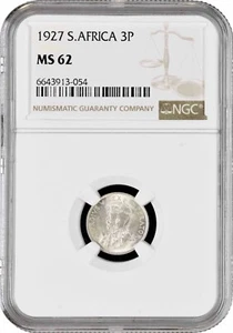 South Africa 3 pence 1927, NGC MS62, "King George V (1923 - 1936)" silver coin - Picture 1 of 2
