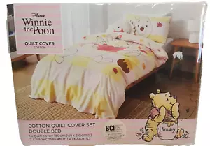 Disney Winnie The Pooh Bear Reversible Double Bed Quilt Cover Set 100% Cotton - Picture 1 of 4
