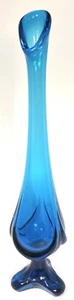 Vintage Swung Vase Viking Glass 3 Toe Epic Drape Bluenique Blue 12.5” - Picture 1 of 7