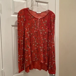Lucky Brand Women’s pull over blouse Long sleeve Sz XS Beautiful orange design - Picture 1 of 3