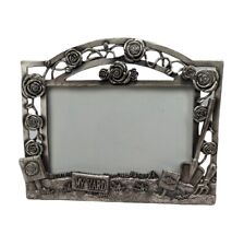 Picture Photo Frame "My Yard" Open Work Border 3"x5" Standing Pewter Roses 