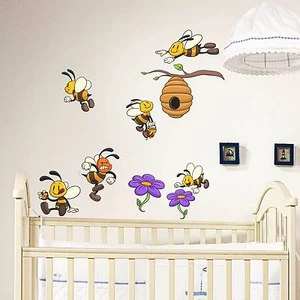 Nursery Wall Decals Bees Full Color Sticker Colorful Kids Decals Baby Decor DD14 - Picture 1 of 3