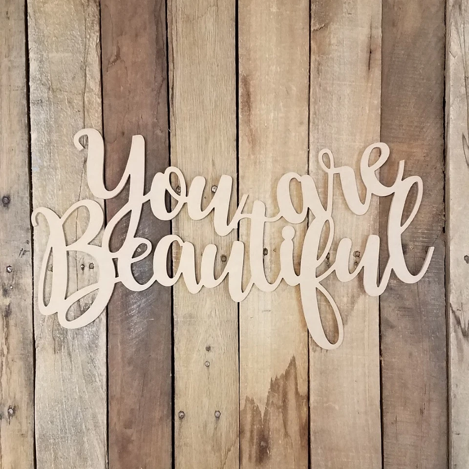 You Are Beautiful King Basil Connected Wooden Word, DIY Art Craft Cutout Foto 1 de 1