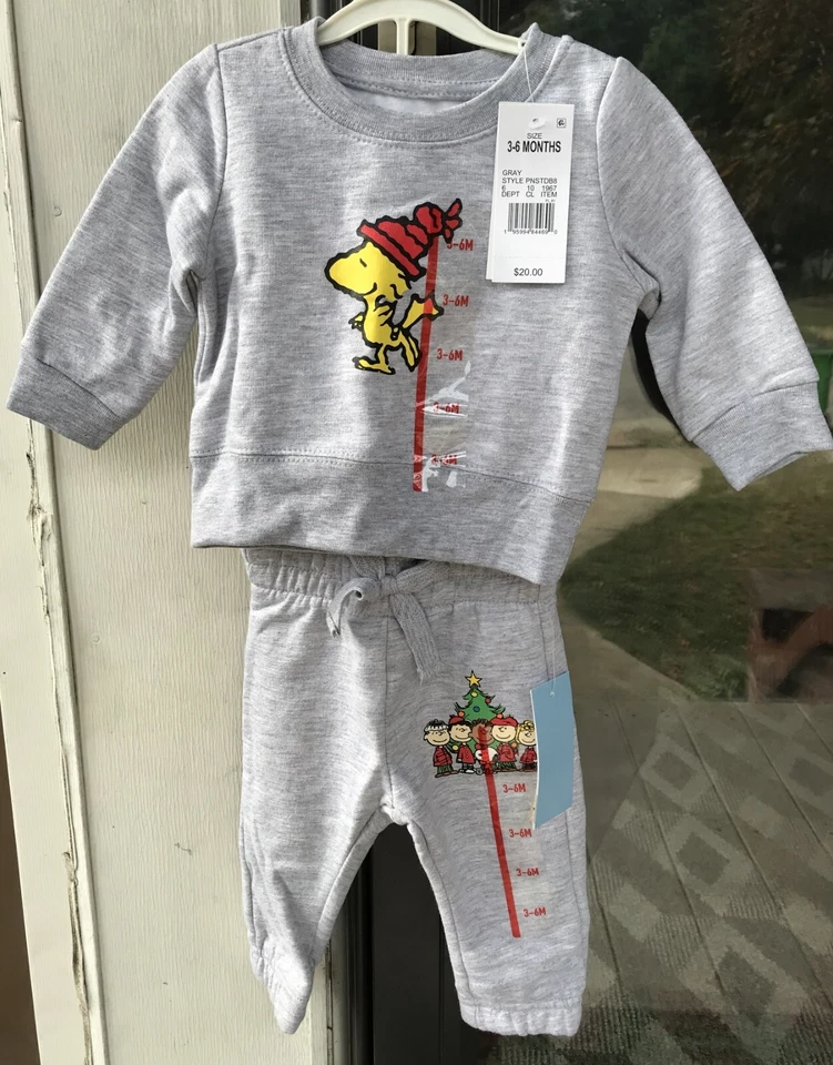 Peanuts Baby sz 6-9 mo Woodstock & Friends Christmas Sweatshirt/Sweatpants *