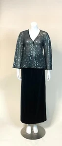 1970s Oscar de la Renta Vintage Dress Set Top Skirt Blouse Green Sequin Velvet - Picture 1 of 15
