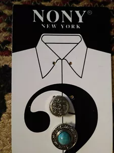 Vintage NONY of New York Slide Over Button Covers - Set of 6 package Silv & Turq - Picture 1 of 6