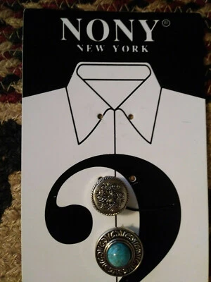 Vintage NONY of New York Slide Over Button Covers - Set of 6 package Silv & Turq - Image 1 of 4