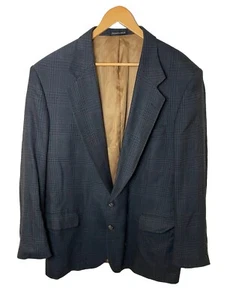 VTG Hunting Horn J Riggings Mens Checked Blue Sport Coat Blazer 44R Wool Blend - Picture 1 of 17