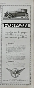PUBLICITÉ DE PRESSE 1922 FARMAN LA VOITURE FRANÇAISE RASSEMBLE TOUS LES PROGRÉS - Picture 1 of 1