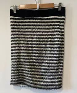 Vila Skirt Womens Medium Black White Stripe Straight Pencil Stretch Comfy Work - Picture 1 of 12