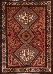 Alfombra nómada tribal vintage geométrica de área Hamedan 4x5 lana anudada a mano - Imagen 1 de 22