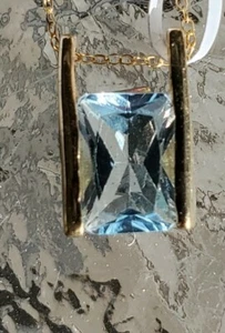 Colgante Corte Esmeralda Laborado Topacio Azul Oro Amarillo Sólido 10KT - Imagen 1 de 12