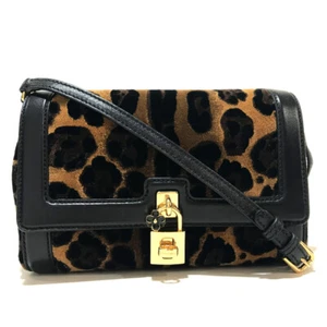 DOLCE&GABBANA Leopard Flower Shoulder Bag Black x Brown Velvet/Leather - Picture 1 of 12