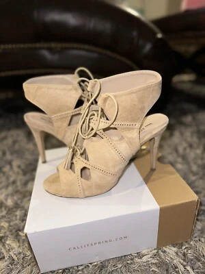 Call It Spring Heels Duchess Faux Suede Dress Sandals Bone Nude Size 10 - Image 1 of 3