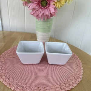 PAMPERED CHEF SET OF 2 SIMPLE ADDITIONS Small Square 4 1/2" X 2 3/4 WHITE Bowls - Picture 1 of 5