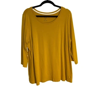 Isaac Mizrahi Live!, Gold Mustard, 3/4 Sleeves Shirt, Women's Plus Size 1X - Picture 1 of 5