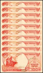 Indonesia 100 Rupiah, 1992-2000, P-127, Used X 10 PCS - Picture 1 of 2