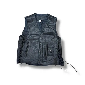 Vintage Black Leather Lace Up Vest - Picture 1 of 4