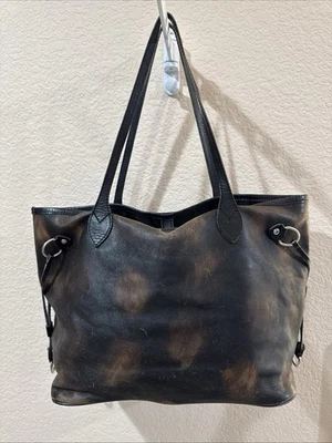FreeBird Mara Distressed Brown Leather Marbled Large Travel Tote Shoulder Bag - Image 1 of 4