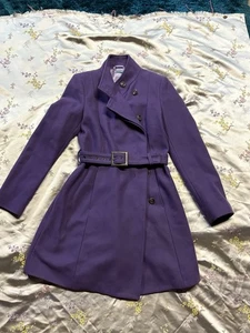 Lila Wolle United Colours of Benetton Wintermantel mit Gürtel Größe 38 - Bild 1 von 8