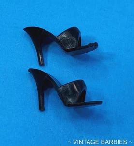 Vintage Barbie Doll Black OT Open Toe Heels / Shoes Japan Near Mint ~ 1960's - Picture 1 of 3