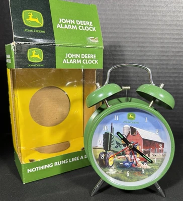 John Deere Alarm Clock Old Fashioned Farm Tractor Bells & Handle Vintage - Image 1 of 4