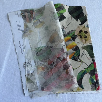 Two Pieces Designer Fabric Samples Christian Lacroix Sheer 15 x 16 Linen 15 x 14 - Image 1 of 4