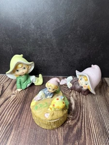 Vintage HOMCO Pixie Elves Fairies Set of 3 Figurines Ceramic Taiwan - Picture 1 of 6