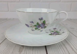 Vintage Made in Japan Porcelain Cup & Saucer Set with Purple Flowers - Picture 1 of 7