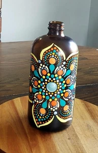 Hand Painted Wine Bottle With Mandala dot design. home decoration - Picture 1 of 6