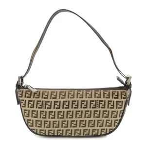 Authentic FENDI Zucchino Canvas Leather Shoulder Bag Brown Beige 8BR133 Used F/S - Picture 1 of 23