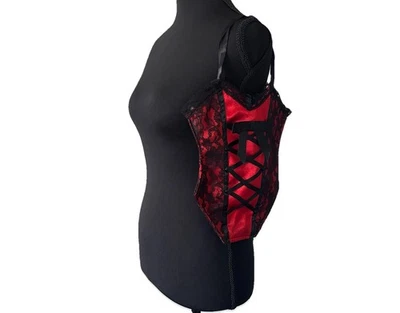 Y2K Passiox Partier Red Satin Black Lace Corset Small Handbag Purse VTG Whimsy - Image 1 of 4