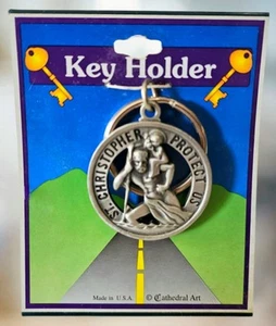 Vintage St. Christopher Protect Us Religious Patron Saint of Travelers Keychain - Picture 1 of 1
