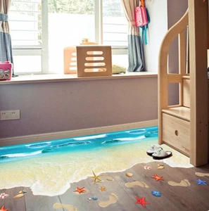 FOOTSTEPS IN SAND OCEAN WAVES BEACH STARFISH 3D WALL STICKER MURAL ART Decal - Foto 1 di 1